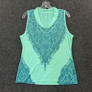 Prana Sasha Tank Top Women's Large Aqua Green Mandala Print Made USA Athletic